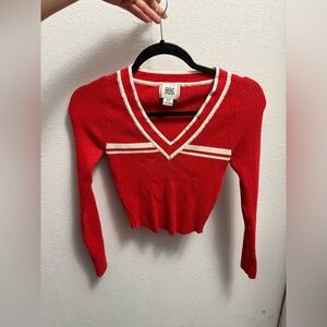 Red V-Neck Cropped Women's Sweater